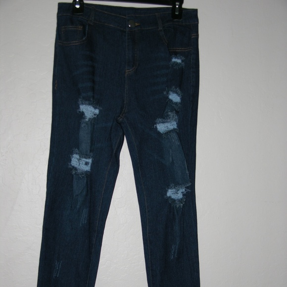 📦 Free Shipping! 📦   High Waist Distressed Denim Pencil Jeans - Picture 3 of 7